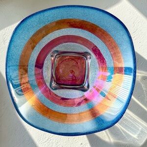 Il Quadrifoglio Italian Art Glass Clover Bowl Teal Bronze/Orange iridescent MCM